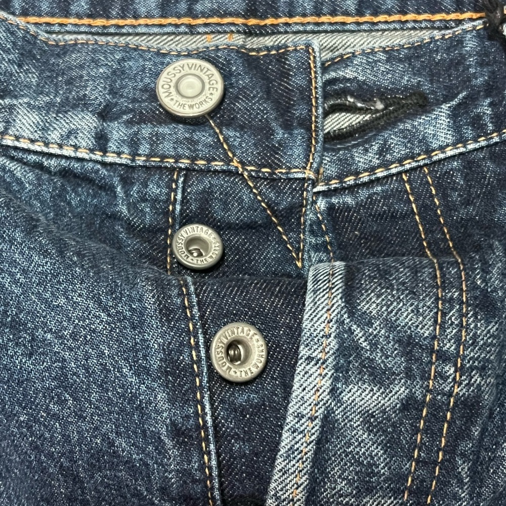 Moussy Vintage Denim Skirt M Button Fly Distressed Y2K Midi Raw Edge Japan - Picture 3 of 14